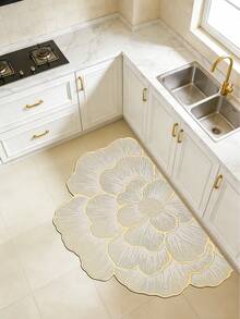 1 Peça Tapete Decorativo com Flor de Camélia e Acabamento Dourado, Tapete Decorativo, Decoração de Quarto, Tapete Pequeno, Tapete, Decoração Doméstica, Tapete de Sala de Estar, Tapete Pequeno de Sala de Estar, Tapete de Quarto, Decoração Doméstica de Sala de Estar, Tapete para Área Externa, Tapete Lavável - Multicolorido - Visão 2