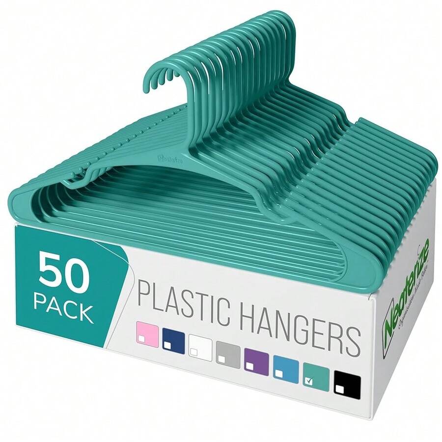 Clothes Hangers Plastic 50 Pack For Adults - Plastic Hangers, The Perfect Coat Hanger And Space Saving Clothes Hangers For Closet, Percheros Ganchos Para Colgar Ropa Hangars - Aqua Hangers - Aqua - 查看 1