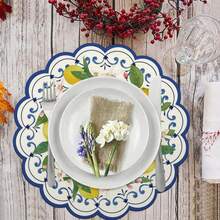 1 pieza/Set, Limón, Azul, Mantel individual redondo de lino para primavera/verano, 38cm, Decoración de mesa de cocina y comedor de temporada, Decoración del hogar de primavera/verano, Primavera, Decoración del hogar para bodas - Multicolor - Ver 2