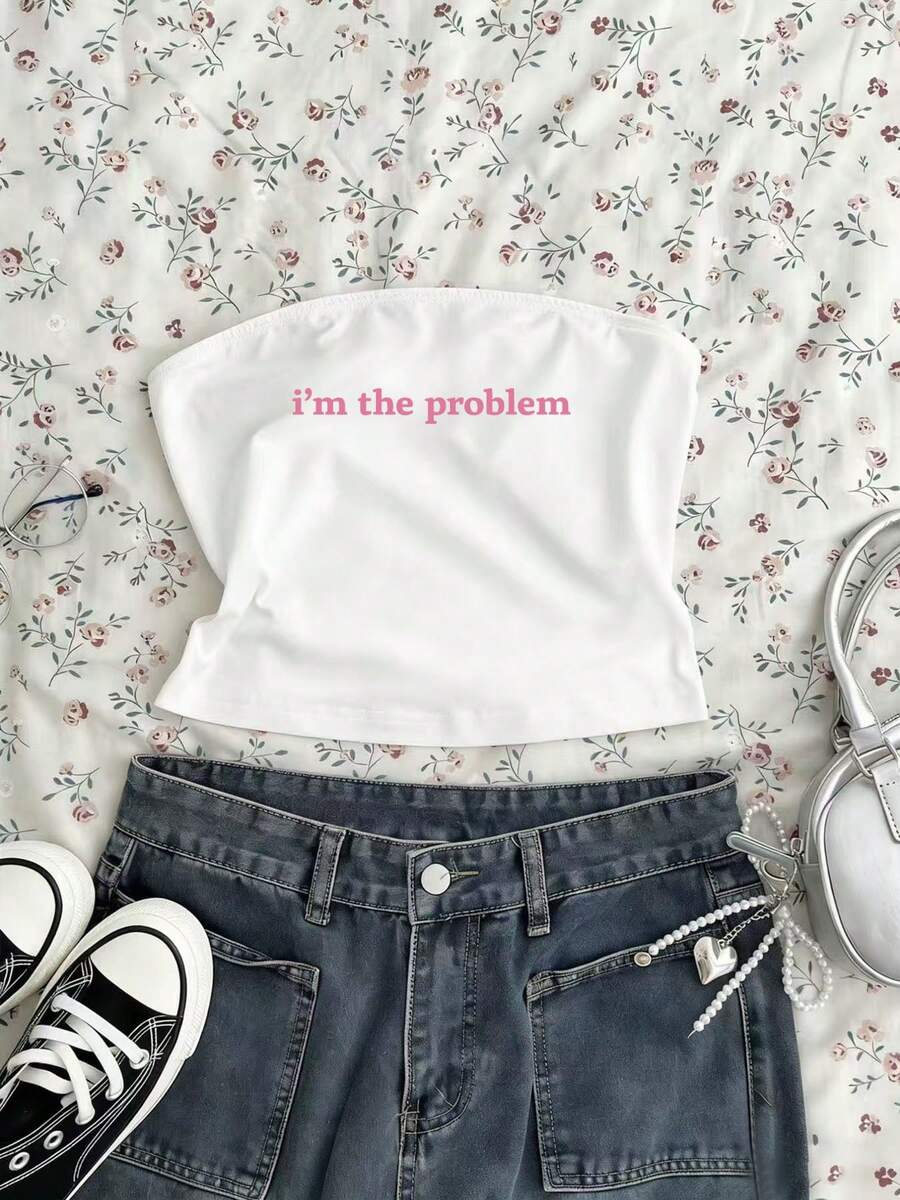 Y2K露脐上衣，女士无袖衬衫 - 米白色 - 查看 1