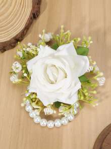 康乃馨玫瑰胸针及纽扣套装，人造花腕花，舞会礼服花环，新郎胸花，婚礼花卉装饰，舞会礼服配饰 - 彩色 - 查看 16