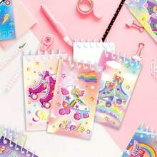 8 Peças Caderno com Rodas de Patins Brilhantes - Mini Caderno com Design Engraçado de Patinação, Presente de Aniversário Perfeito e Escrita Criativa, Item com Tema Esportivo | Arte de Capa Colorida | Encadernação Espiral, Mini Caderno - Tamanho Único - Visão 4