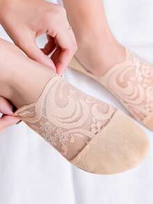 Summer Women Socks Breathable Lace Flower Invisible Socks Cool Thin Casual Low Cut Transparent Boat Socks - Multicolor - View 6