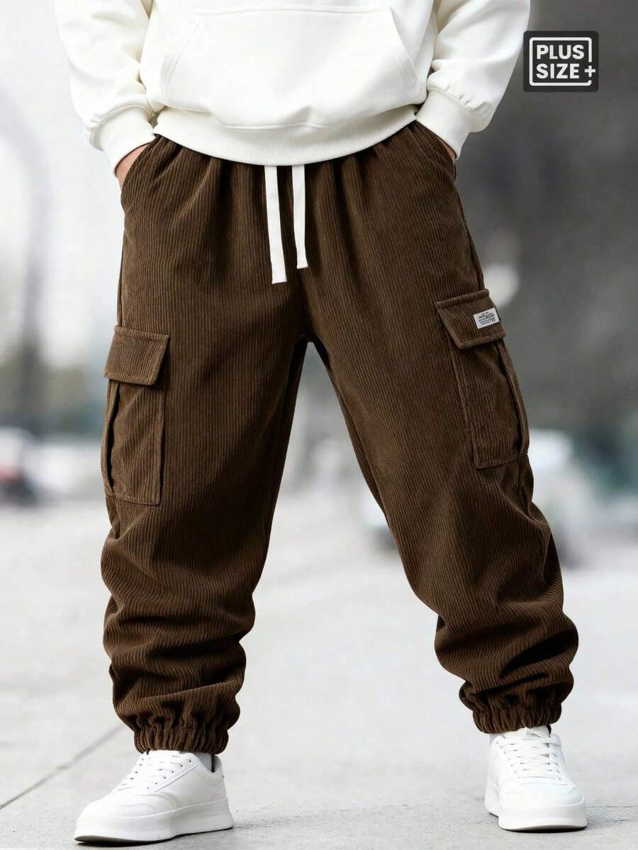 Męskie spodnie dresowe z sztruksu w dużych rozmiarach, luźne, codzienne, modne spodnie dresowe, spodnie cargo z dużymi kieszeniami, odporne na mechacenie, odpowiednie na zakupy, randki, podróże, sporty rekreacyjne i do noszenia na co dzień