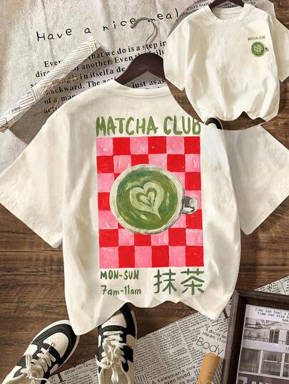 MATCHA CLUB Graphic Apricot Short Sleeve T-Shirt, Casual Women Blouse For Spring And Summer