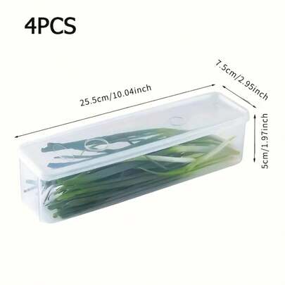 4pcs Fresh Storage Containers, Covered Noodle Storage Container, Reusable, Leak Proof Food Storage Container, Confidential Refrigerator Organizer, Kitchen Vegetable Storage Container Suitable For Coriander And Onion