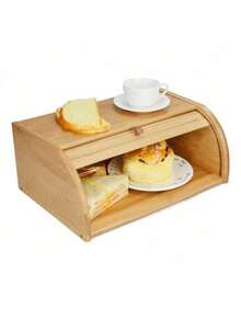 Bamboo Bread Box With Retractable Lid 38X26X17CM Perfect For Storing Bread And Biscuits, Durable - 黃色 - 查看 4