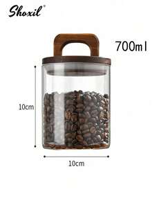 shoxil 1pc Coffee Bean Sealed Jar With Handle Wooden Lid Storage Jar Coffee Bean Glass Sealed Jar - Glass Bean Jar With Wooden Handle - View 14