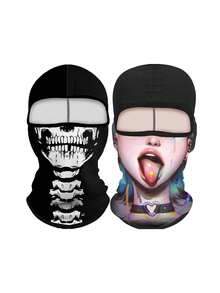 1pc/2pcs Unisex Autumn/Winter Elastic Moisture-Wicking Motorcycle Riding Balaclava Printed Face Mask, Suitable For Outdoor Activities, Parties, Cosplay - A - View 15