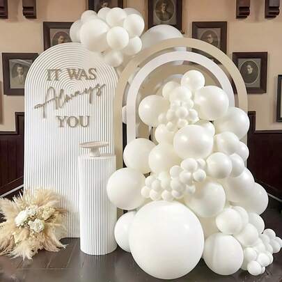 87 pièces Kit d'arche de ballons blancs, ensemble de ballons de différentes tailles 18 10 5 pouces pour anniversaire, mariage, anniversaire, Noël, baby shower, décoration de fête.