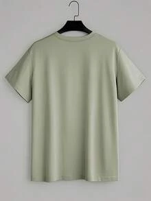 Men's Casual Letter Print Short Sleeve T-Shirt, Summer - Mint Green - View 3