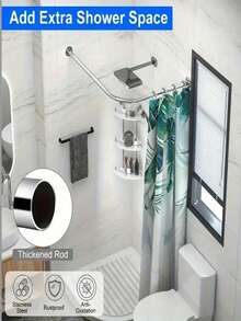 可调节不锈钢L型浴帘杆 - 易于墙面安装，金属结构，适用于浴室 - L桿 - 查看 7