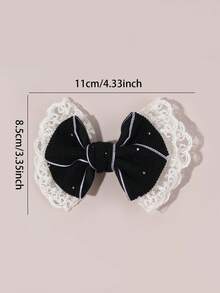 2pcs Black Hair Clips For Women, Solid Corduroy Lace Bow Rhinestone Decorated Elegant Hair Accessories, Suitable For Autumn/Winter, Suitable For Teenagers - Black - View 7