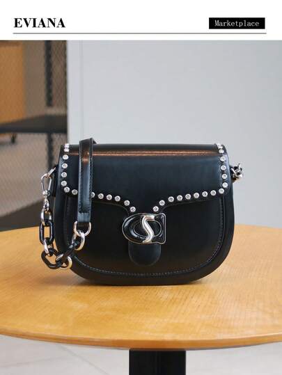 2026 Fashion New Women's Bag, Elegant Commuter One Shoulder Bag, Luxury High-End Personality Rivet Design Exquisite Underarm Chain Small Niche Design Versatile Style Women's Handbag, Unique Color-Blocking Lock Clasp Crossbody Square Bag