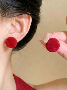 4对简约可爱圆形植绒耳钉，适合女性日常及节日佩戴。 - 四件套-A款 - 查看 2