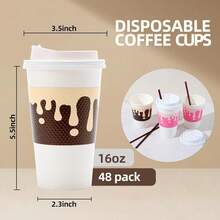 Tamone 48 PACK 16OZ Disposable Coffee Cups With Lids, Sleeves And Stirrers, Pink And Brown 16OZ Paper Cups To Go Coffee Cups With Lids Leak Proof, White Paper Cups For Cold/Hot Beverage Chocolate - 粉紅色和棕色 - 查看 4