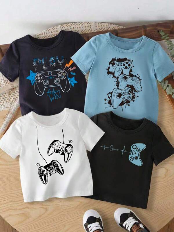 Baby Boy Short Sleeve T-Shirt With Game Controller Print