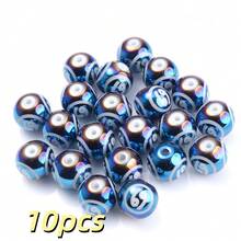 10Pcs 10mm Zodiac Sign Glass Beads Shiny Iridescent Blue Round Spacer Beads Featuring Zodiac Designs, Crafted For DIY Jewelry Making, Fashion Bracelet, Necklace, And Earring Components - Royal Blue - View 16