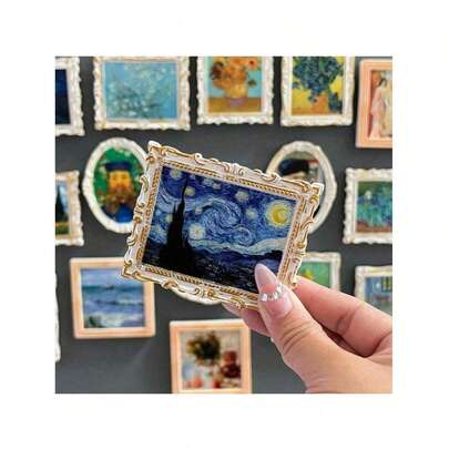 Imanes de nevera con miniaturas de famosas pinturas del mundo, imanes de nevera con marco de arte retro 3D, serie de La Noche Estrellada de Van Gogh y otras obras maestras clásicas, decoración estética para el hogar y la cocina, regalos encantadores para amantes del arte, imanes retro para gabinetes de oficina, recuerdos de viaje creativos y pequeños regalos festivos, decoración de habitaciones, imanes de decoración de oficina y hogar - Adecuados para Navidad, decoración del hogar, regalos para novias, pequeños regalos, regalos para fiestas festivas