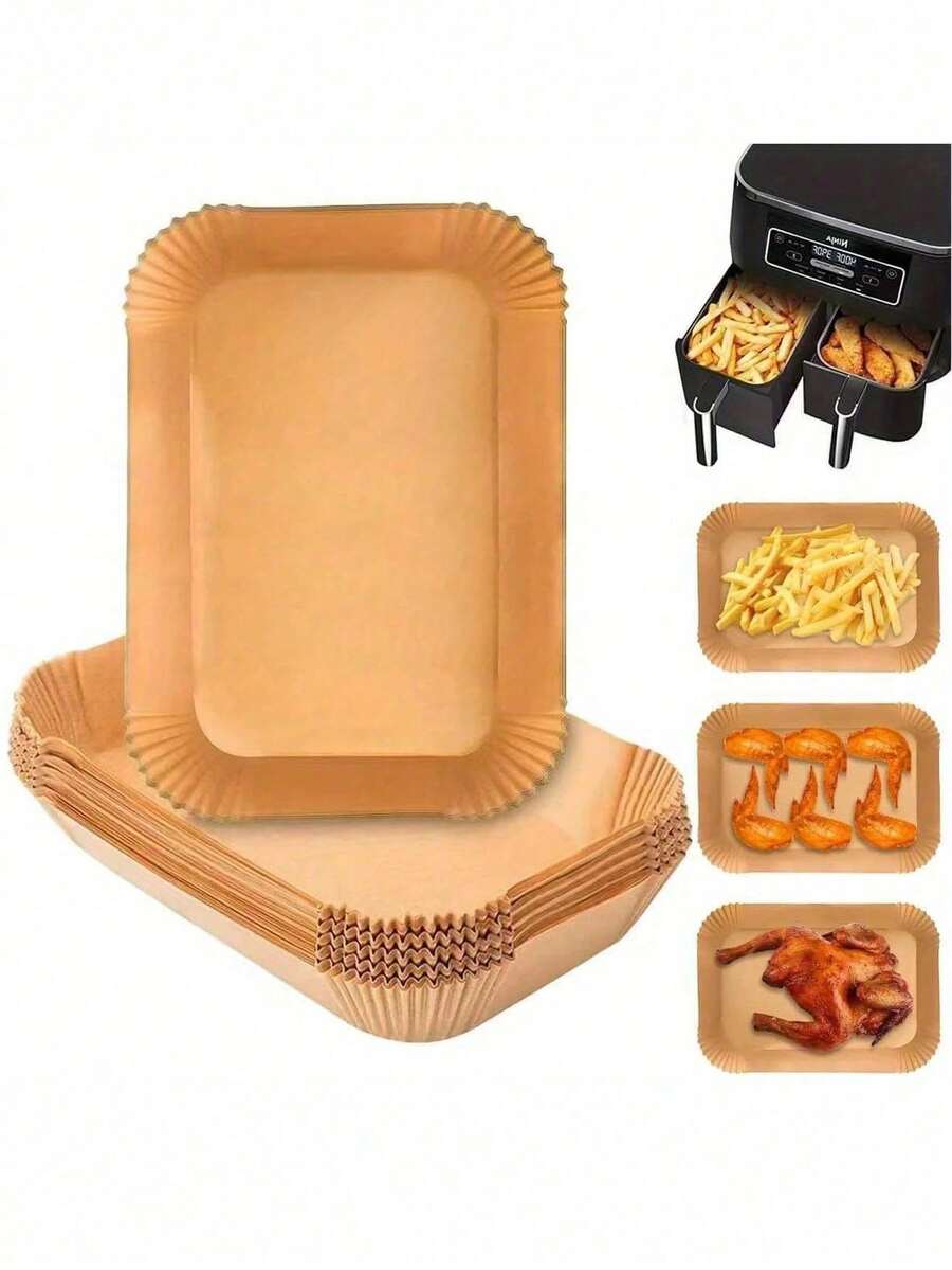 50/100pcs Rectangular Heat-Resistant, Waterproof, Oil-Proof Baking And Frying Liners, Suitable For Oven And Air Fryer - Brown - View 1