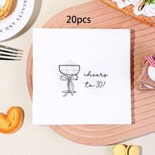 20pcs/40pcs/60pcs Celebration 30th Birthday Party Decorative Paper Napkins, Disposable Paper Napkins With Bow & Wine Glass Pattern, Birthday Party Decorations - Multicolor - View 8