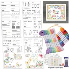 9件套初学者刺绣套装，含预印图案画布，适合刺绣练习和DIY手工用品，DIY创意缝纫套装，附赠针法书和详细图案 - C - 查看 11
