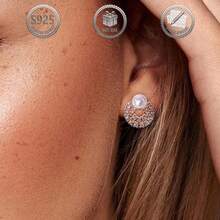 1 Pair Elegant & Luxurious 925 Sterling Silver Hoop Earrings With Synthetic Zirconia Stone, Suitable For Daily, Party, Holiday, Date, Gift - Rose Gold - View 6