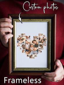 1pc Personalized Custom Painting, With Your Photo Or Family Portrait Printed On The Canvas (Frame Not Included), Featuring A Heart-Shaped Design. The Content Includes Beautiful Landscapes, Cute Pets, And Daily Life Scenes. - Black - View 8