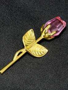 1pc Crystal Red Rose Gift With Silver Leaf Infinity Flower|Handmade Wrapped|Thanksgiving/Wedding/Anniversary/Valentine's Day Gift For Her - Multicolor - View 1