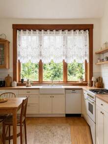 1pc White Lace Door Curtain For Bedroom Kitchen Living Room Home Decoration - White - View 4