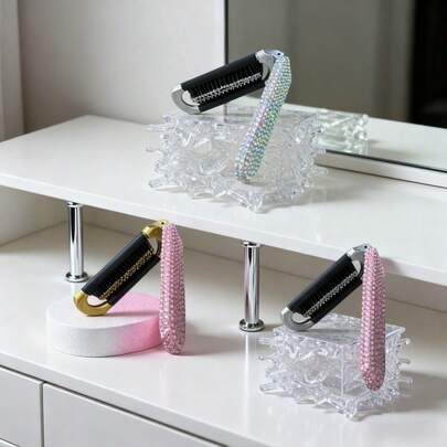 1支闪亮水钻发梳，奢华水晶镶嵌，小巧可折叠，便携防静电造型工具，适合生日礼物、节日派对和日常护发