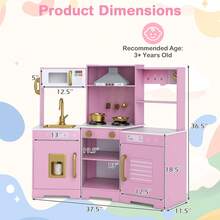 Pretend Play Kitchen For Kids Toddler Aged 3+ Wooden Toy Set With Range Hood White/Brown - Pink - View 2