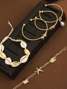 1 Set Fashionable Boho Chic Multielement Ocean Themed Bracelet Set, Versatile For Casual, Vacation, Beach Party - Multicolor - View 8