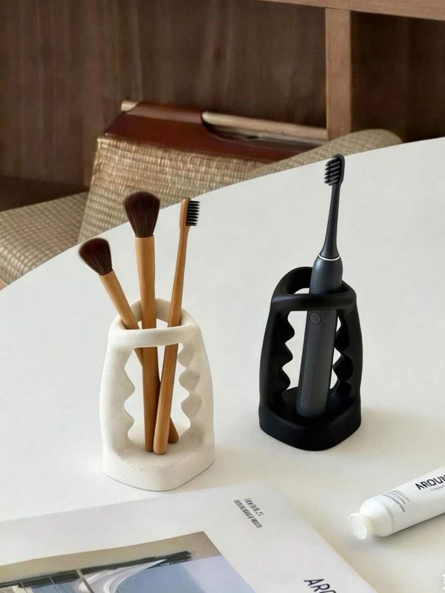 1pc Nordic Style Ins High-Quality Modern Minimalist Ceramic Toothbrush Holder, Bathroom Toothbrush Rack, Home Toothbrush & Toothpaste Organizer, Ins Bathroom Vanity Makeup Brush Holder - Multicolor - View 1