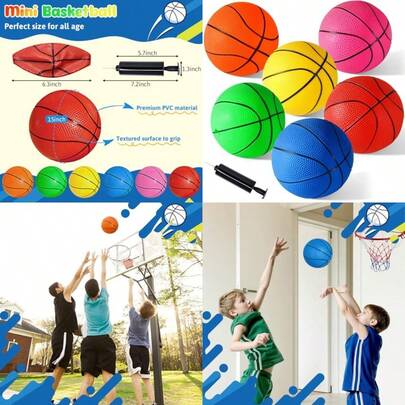 Shindel Mini Basketball 6PCS 6.3 Inches Basketballs With Pump For Birthday Gifts For Toddlers Playground Balls For Pool Indoors OutdoorsChildren's Joyful Games, Essential Toys For Children