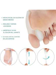 (1 par) Protectores de juanetes y esparcidores de dedos de los pies Alisador de cojín separador de dedos grandes – Espaciadores de dedos de gel, protectores, correctores - Blanco - Ver 5