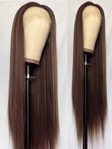 13x4英寸合成蕾丝前假发，直长发，透明蕾丝，预拔发际线，耐热纤维，女士款 - 粉色、脏橙色、棕色 - 彩色 - 查看 15