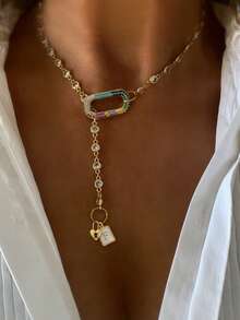 1件女士水晶链3D字母吊坠，配三角形扣环，优雅精致时尚风格，适合节日或派对佩戴 - 彩色 - 查看 19