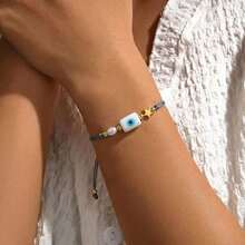 1PC Fashion Simple Five Pointed Star Pendant Bracelet, Devil's Eye Bracelet, Faux Pearl Bracelet, Adjustable Woven Bracelet, Couple Bracelet, Sisters Bracelet, Ramadan Gift, Valentine's Day Gift, Family Gift, Anniversary Gift - Multicolor - View 2