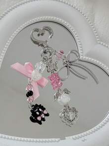 1 PC Y2K Millennium Style Butterfly Bag Charm, Personalized Phone Chain, Teddy Bear Cross Bead Ornament, Keychain - The Perfect Gift - Multicolor - View 6