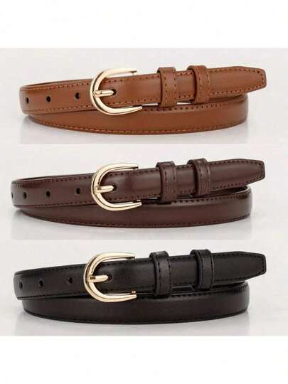 1/3 Solid Color Casual PU Leather Belt, Slim Fit Design, Suitable For Women, All Seasons, Summer, Autumn, Autumn, Halloween Polyurethane(PU)