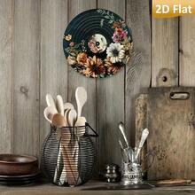 1PC 8x8inc2D Flat Vintage Metal Wall Art Sign - 8x8 Inch Round Black Vinyl Record Floral Design, Retro Home Decor For Kitchen, Bedroom, Office & Holiday, Ideal Gift For Music Lovers, Durable Wall Art, Easy To Hang, Random 2D Flat Print Style - 淺粉色 - 查看 3