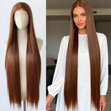 ZigZag Hair 40英寸合成蕾丝前假发，自然发际线，180%密度耐热纤维假发，白色、棕色、天蓝色可选 - 彩色 - 查看 13