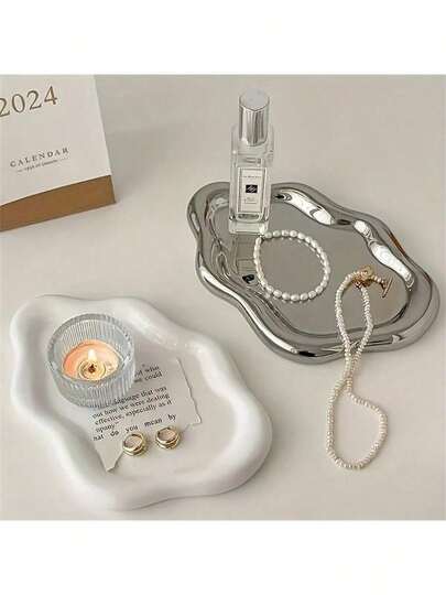 1个优雅云朵陶瓷托盘 - 单层奢华珠宝香水展示架，珠宝托盘，首饰盘，家居客厅办公室钥匙收纳 - 母亲节和情人节的完美礼物