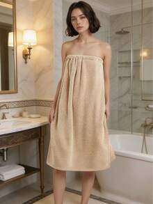 1 pieza Bata de baño de felpa de coral para mujer, tela súper suave de secado rápido, adecuada para sauna/playa/piscina/baño, temporada de vuelta al colegio, con cordón ajustable, estilo moderno, lavable a máquina, alta absorción, 280g/M² - Multicolor - Ver 2