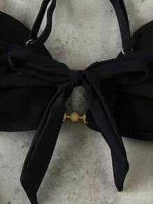 Bộ bikini nữ mùa Xuân/Hè màu đen trơn, kiểu dáng xếp ly, gợi cảm, thanh lịch, thích hợp cho đi biển, nghỉ lễ, tiệc tùng, bao gồm áo tắm riêng. - màu đen - Xem 6