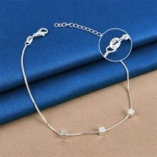 Elegant 1pc 925 Silver Plating 8 Inches Simple Square Chain Bracelet Fashion Women Charm Wedding Party Birthday Gift Jewelry - Silver - View 1