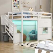 MERAX Twin Size Loft Bed With Storage Staircase And Window - White - View 2