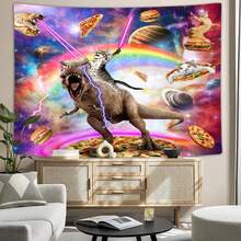 1pc Xguatan Funny Cat Riding Dinosaur Fantasy Tapestry, Cool Cat On Galaxy Space With Nebula And Star Detail, Cute Hilarious Outer Universe Anime Art On Machine Washable Fabric, Sci-Fi Humor Style Tapestry For Bedroom Living Room Dorm, Perfect For Teen And Gamer Rooms - 1PC - 查看 3