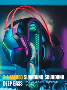 GX3 有线游戏耳机，带 RGB 灯光、环绕立体声、降噪麦克风，高性能 PC 游戏耳机 - 黑色 - 查看 2